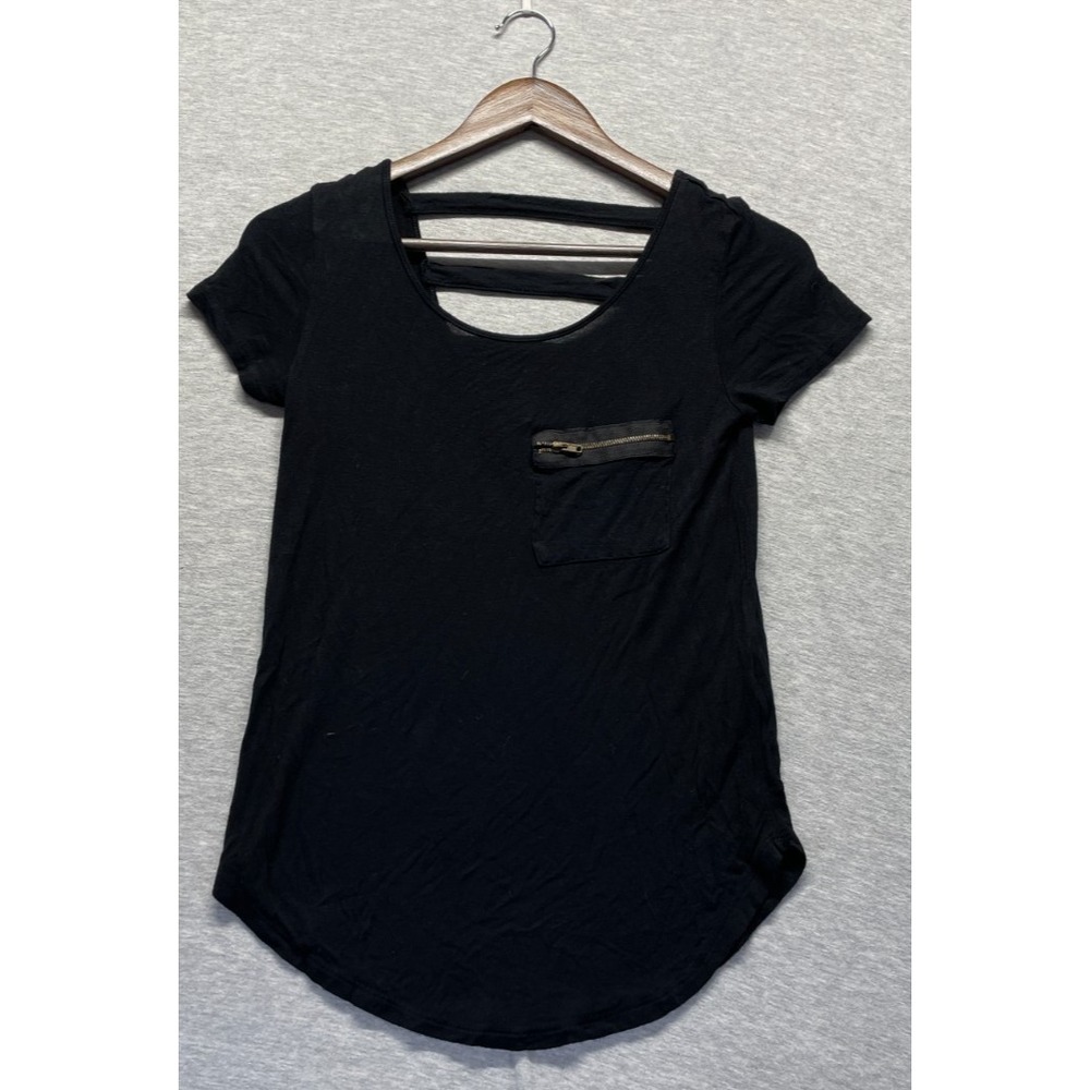 Splash T-Shirt Top Women's Small Black Distinctive Zipper Pocket Cutout Detail